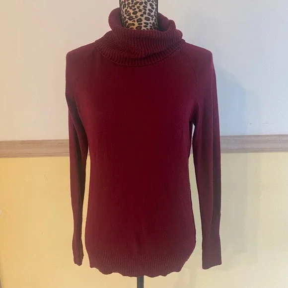 Ann Taylor LOFT Burgundy Ribbed Turtleneck Sweater Long Sleeve Women's Size S - Picture 3 of 5